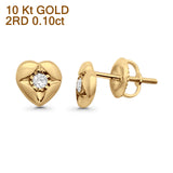 Solid 10K Yellow Gold 7mm Heart Shaped Round Diamond Stud Earrings Wholesale