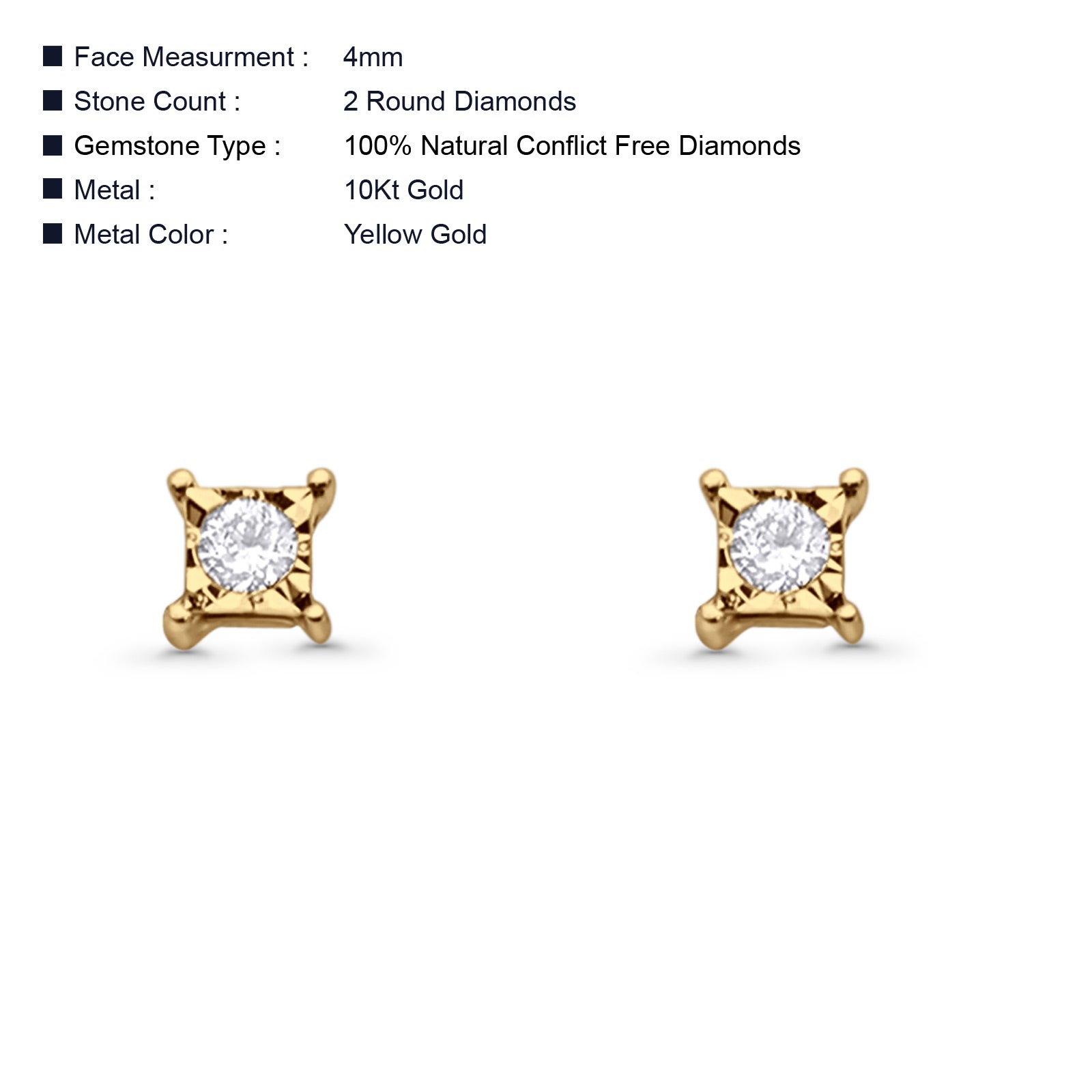 Solid 10K Yellow Gold 4mm Round Hip Hop Flower Diamond Stud Earring Wh –  Blue Apple Imports