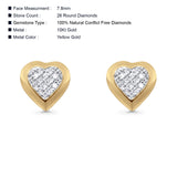 Solid 10K Yellow Gold 7.8mm Heart Shaped Round Diamond Stud Earrings Wholesale