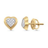 Solid 10K Yellow Gold 7.8mm Heart Shaped Round Diamond Stud Earrings Wholesale