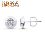 Solid 10K White Gold 7.4mm Octagon Shaped Round Diamond Stud Earrings Wholesale