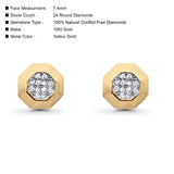 Solid 10K Yellow Gold 7.4mm Octagon Shaped Round Diamond Stud Earrings Wholesale