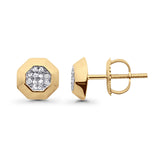 Solid 10K Yellow Gold 7.4mm Octagon Shaped Round Diamond Stud Earrings Wholesale