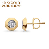 Solid 10K Yellow Gold 7.4mm Octagon Shaped Round Diamond Stud Earrings Wholesale