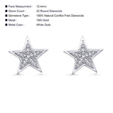 Solid 10K White Gold 12.4mm Star Shaped Round Diamond Stud Earrings Wholesale