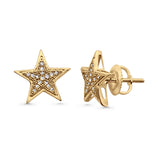 Solid 10K Yellow Gold 12.4mm Star Shaped Round Diamond Stud Earrings Wholesale