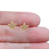 Solid 10K Yellow Gold 12.4mm Star Shaped Round Diamond Stud Earrings Wholesale