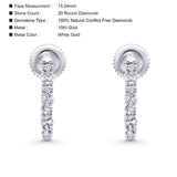 Solid 10K White Gold 15.24mm J Shaped Round Diamond Hoop Earring Wholesale