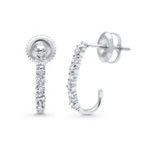 Solid 10K White Gold 15.24mm J Shaped Round Diamond Hoop Earring Wholesale