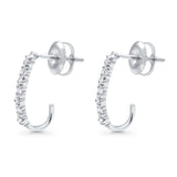 Solid 10K White Gold 15.24mm J Shaped Round Diamond Hoop Earring Wholesale