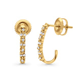 Solid 10K Yellow Gold 15.24mm J Shaped Round Diamond Hoop Earring Wholesale