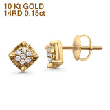Solid 10K Yellow Gold 6.8mm Square Shaped Round Diamond Stud Earrings Wholesale