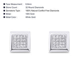 Solid 10K White Gold 6.9mm Square Shaped Round Diamond Stud Earrings Wholesale