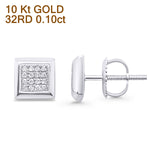 Solid 10K White Gold 6.9mm Square Shaped Round Diamond Stud Earrings Wholesale