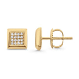 Solid 10K Yellow Gold 6.9mm Square Shaped Round Diamond Stud Earrings Wholesale