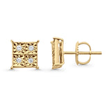 Solid 10K Yellow Gold 7.7mm Square Shaped Round Diamond Stud Earrings Wholesale