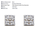 Solid 10K Yellow Gold 8mm Square Shaped Round Diamond Stud Earrings Wholesale