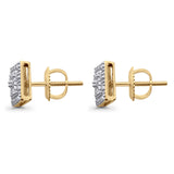 Solid 10K Yellow Gold 8mm Square Shaped Round Diamond Stud Earrings Wholesale