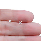 Solid 10K White Gold 3.8mm Butterfly Shaped Round Diamond Stud Earrings Wholesale