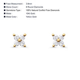 Solid 10K Yellow Gold 3.8mm Butterfly Shaped Round Diamond Stud Earrings Wholesale
