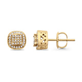 Solid 10K Yellow Gold 7.5mm Cushion Shaped Round Diamond Stud Earrings Wholesale