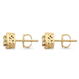Solid 10K Yellow Gold 7.5mm Cushion Shaped Round Diamond Stud Earrings Wholesale