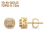 Solid 10K Yellow Gold 7.5mm Cushion Shaped Round Diamond Stud Earrings Wholesale