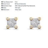 Solid 10K Yellow Gold 7mm Square Shaped Round Diamond Stud Earrings Wholesale