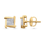 Solid 10K Yellow Gold 7.6mm Square Shaped Round Diamond Stud Earrings Wholesale