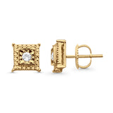 Solid 10K Yellow Gold 7.9mm Square Shaped Round Diamond Stud Earrings Wholesale