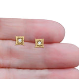Solid 10K Yellow Gold 7.9mm Square Shaped Round Diamond Stud Earrings Wholesale