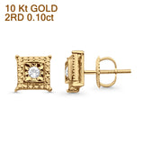 Solid 10K Yellow Gold 7.9mm Square Shaped Round Diamond Stud Earrings Wholesale