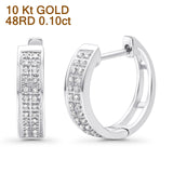 Solid 10K White Gold 12.7mm Round Diamond Hoop Huggie Earrings Wholesale