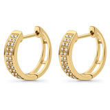 Solid 10K Yellow Gold 12.7mm Round Diamond Hoop Huggie Earrings Wholesale