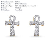 Solid 10K Yellow Gold 12.7mm Cross Shaped Ankh Diamond Stud Earrings Wholesale