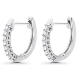 Solid 10K White Gold 12.7mm Round Diamond Hoop Huggie Earrings Wholesale