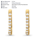 Solid 10K Yellow Gold 12.7mm Round Diamond Hoop Huggie Earrings Wholesale