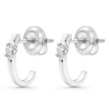 Solid 10K White Gold 11.4mm J Shaped Round Hoop Diamond Stud Earring Wholesale