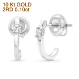 Solid 10K White Gold 11.4mm J Shaped Round Hoop Diamond Stud Earring Wholesale