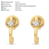 Solid 10K Yellow Gold 11.4mm J Shaped Round Hoop Diamond Stud Earring Wholesale