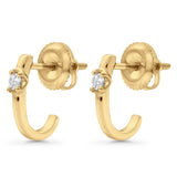Solid 10K Yellow Gold 11.4mm J Shaped Round Hoop Diamond Stud Earring Wholesale