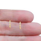 Solid 10K Yellow Gold 11.4mm J Shaped Round Hoop Diamond Stud Earring Wholesale