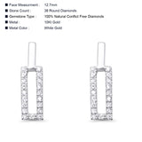 Solid 10K White Gold 12.7mm Rectangular Diamond Stud Earrings Wholesale