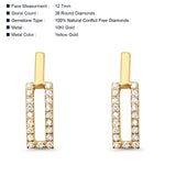 Solid 10K Yellow Gold 12.7mm Rectangular Diamond Stud Earrings Wholesale