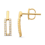 Solid 10K Yellow Gold 12.7mm Rectangular Diamond Stud Earrings Wholesale