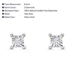 Solid 10K Yellow Gold 6.4mm Square Shaped Round Diamond Stud Earrings Wholesale