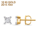 Solid 10K Yellow Gold 6.4mm Square Shaped Round Diamond Stud Earrings Wholesale