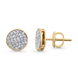 Solid 10K Yellow Gold 8.3mm Round Micro Pave Diamond Stud Earring Wholesale