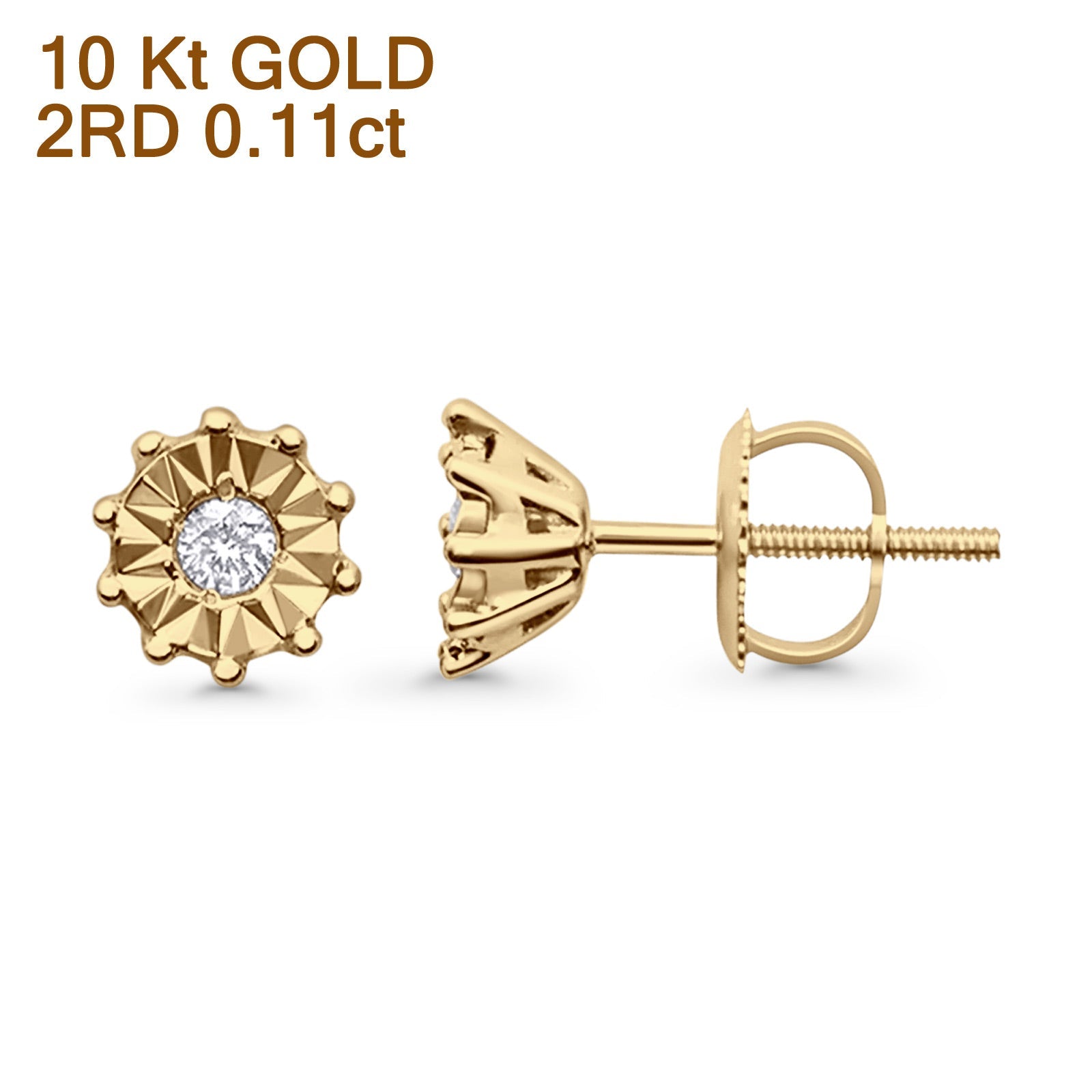 10k Yellow Gold Round Bezel Diamond Stud Earrings – 6.5mm, 0.10 CT, Natural H-I Color, SI2-I1