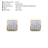Solid 10K Yellow Gold 6.7mm Square Shaped Round Diamond Stud Earring Wholesale